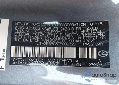 2015 Lexus Rc 350 from USA, damaged, VIN JTHSE5BC3F5002320